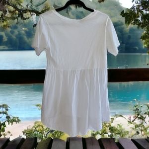 White Cotton Short Sleeve Top Small by  Pistache Made in Italy
